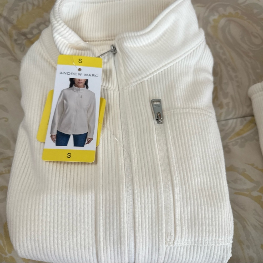 Andrew Marc Women's Ribbed Full Zip Jacket With Pockets-Cream, Size S - Picture 2 of 3